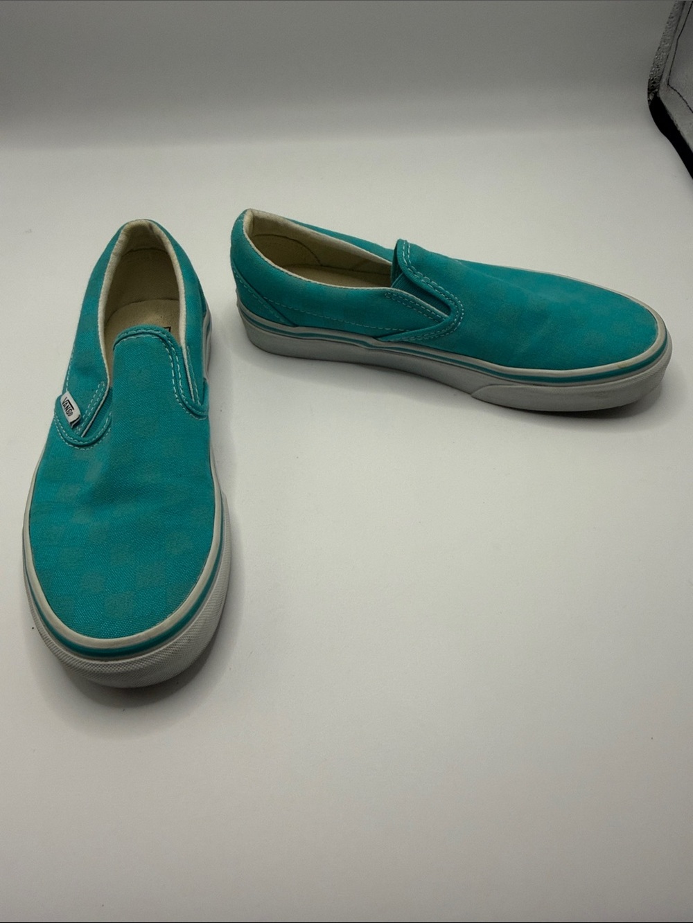 Unisex Vans Turquoise Checked Canvas Slip-On Sneakers 6 W 4.5 M